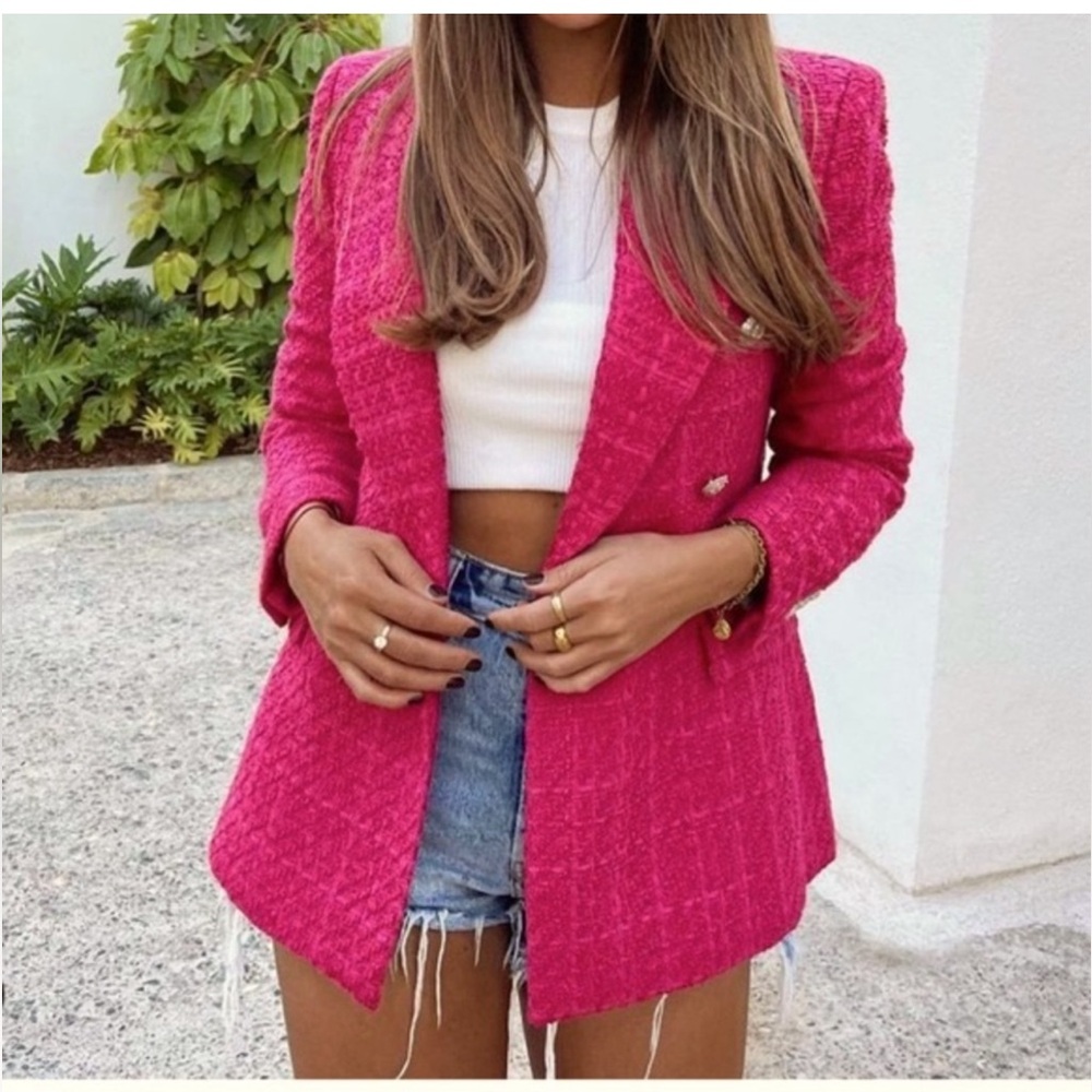 Zara Fuchsia Textured Blazer